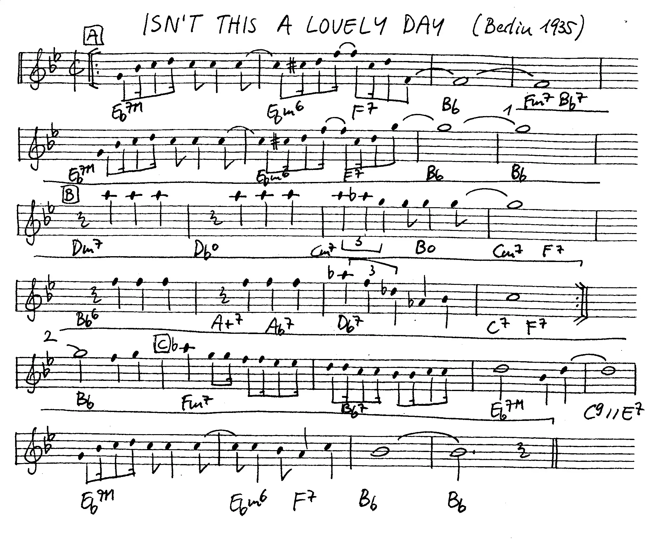 isn't this a lovely day free jazz leadsheet - Courtesy of the Jungle Jazz Band